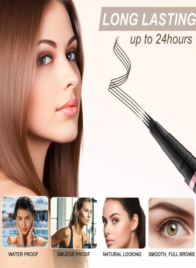 LAVONE Eyebrow Pencil,2-in-1 Waterproof Eyebrow Pen with 4 Tip Brow Pen and Ultra-Precise Brow Pencil,with Dual-ended Eyebrow Brush,Eyebrow Makeup for Natural Looking Eyebrows - Black Brown - Image 3